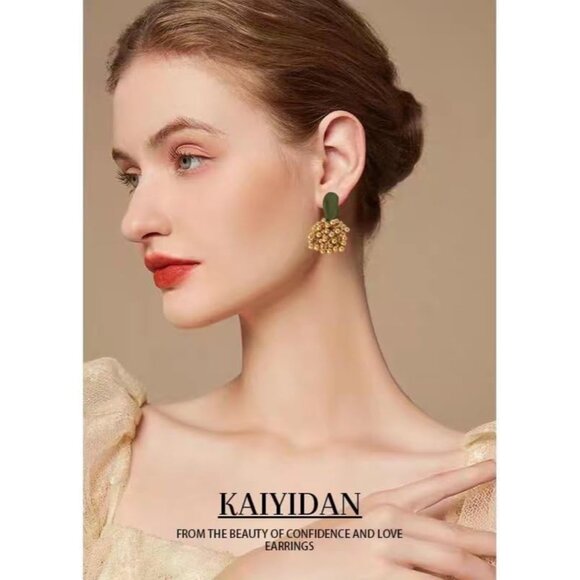 Geometric Gold Balls Statement Vintage Cute Long Earring for Women Jewelry - Picture 8 of 9